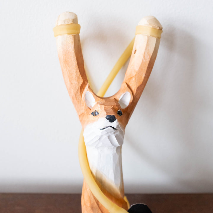 Wooden Slingshot Set- Fox with Felt Balls