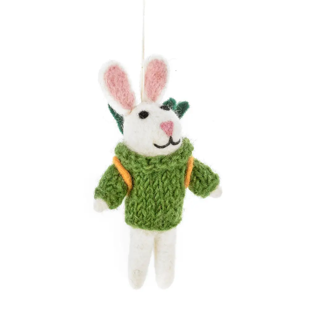 Eco Friendly Ornament: Bunny with Backpack