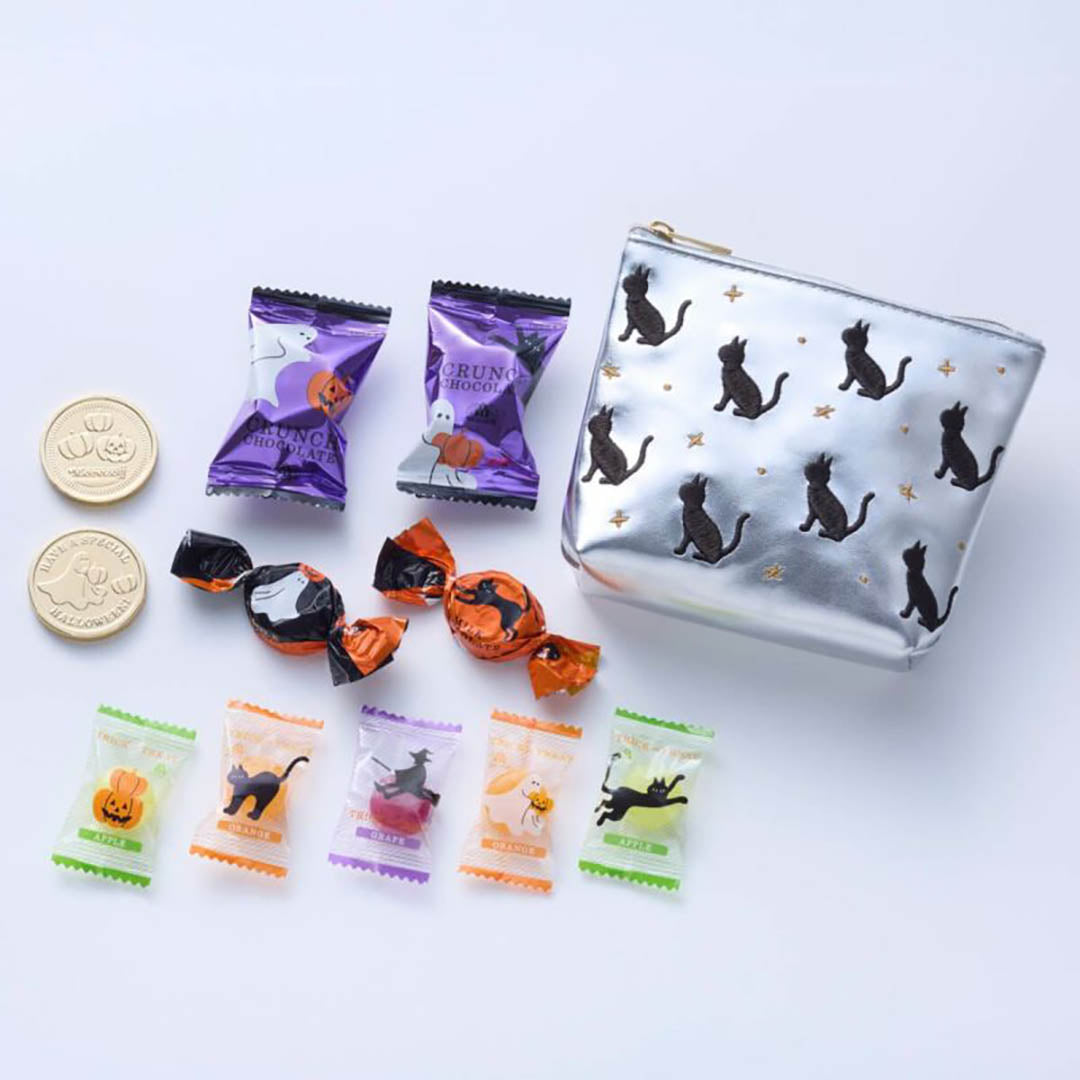 Halloween Treat Pouch Silver with Cats