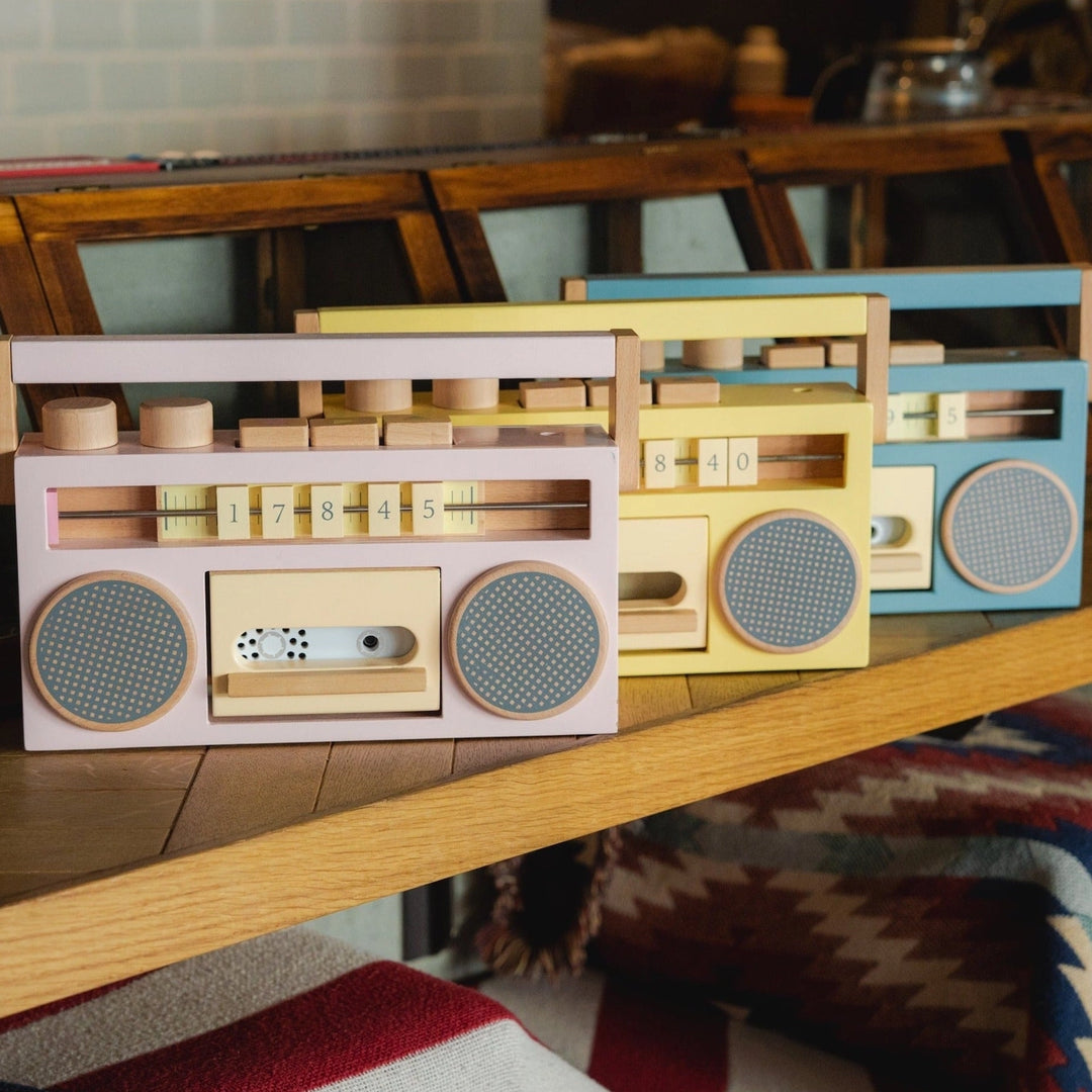 NEW Wooden Tape Recorder Boombox Toy- Yellow