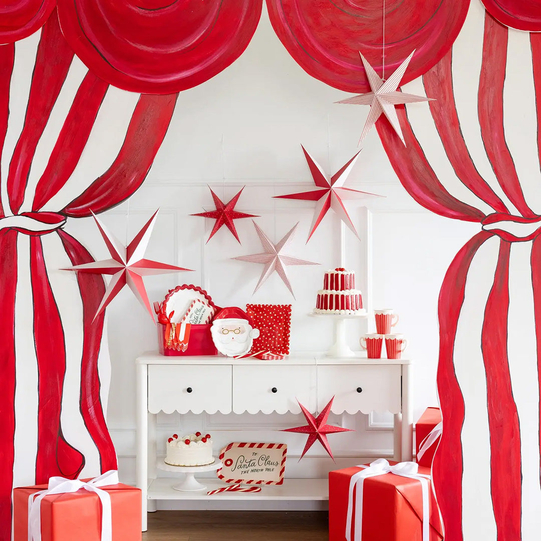 Red and Cream Hanging Christmas Star Set