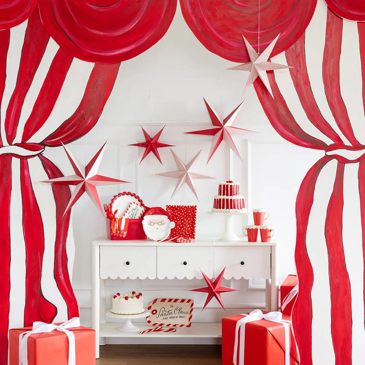 Red and Cream Hanging Christmas Star Set