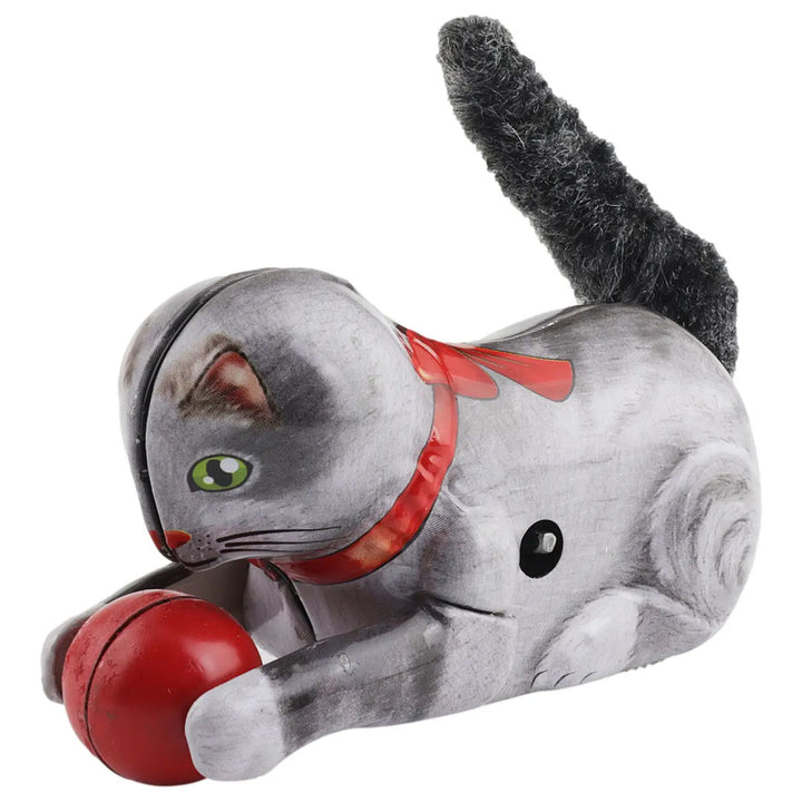 Retro Tin Gray Cat with Ball