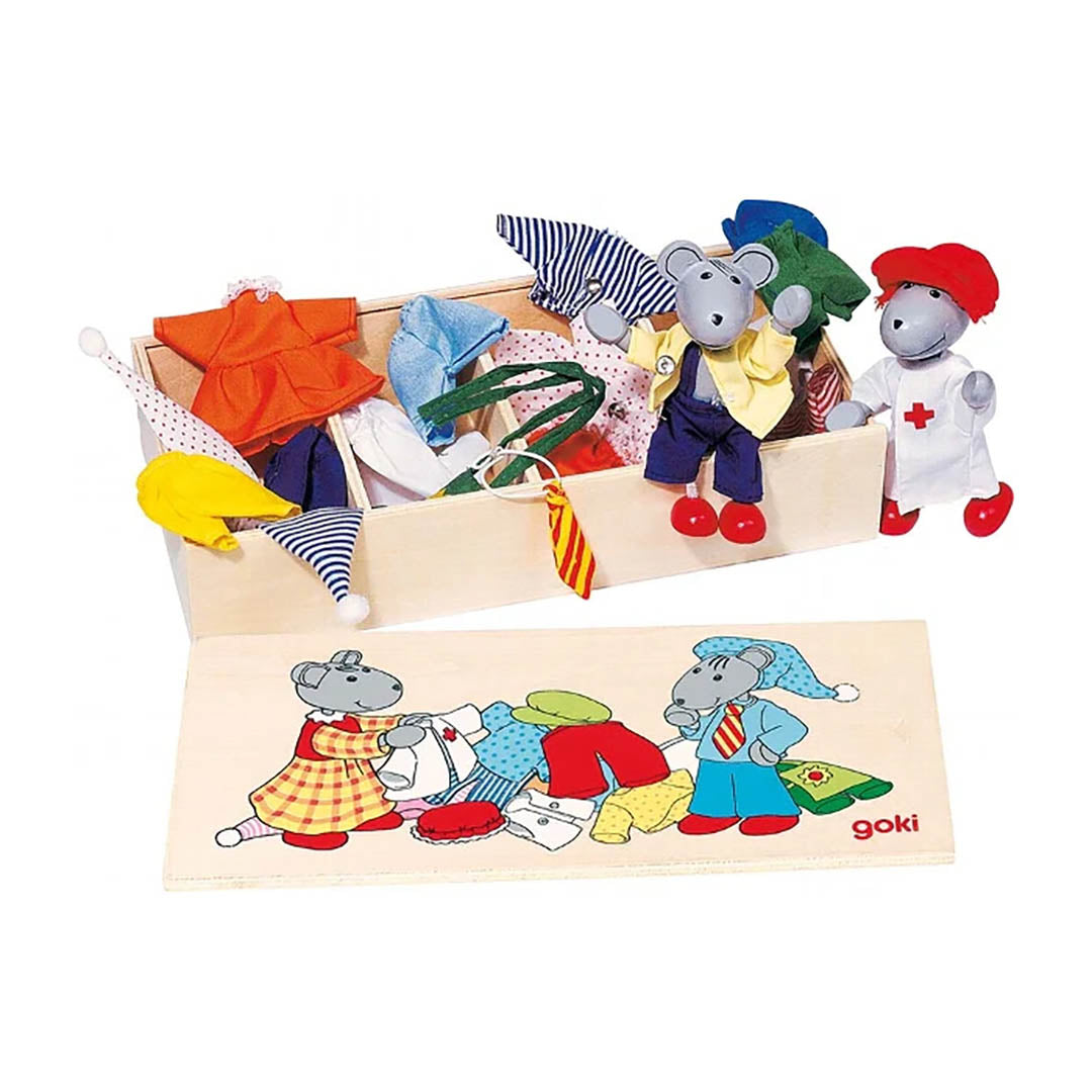 Wooden Dress Up Mouse Doll Set - Wardrobe, Lia & Luca