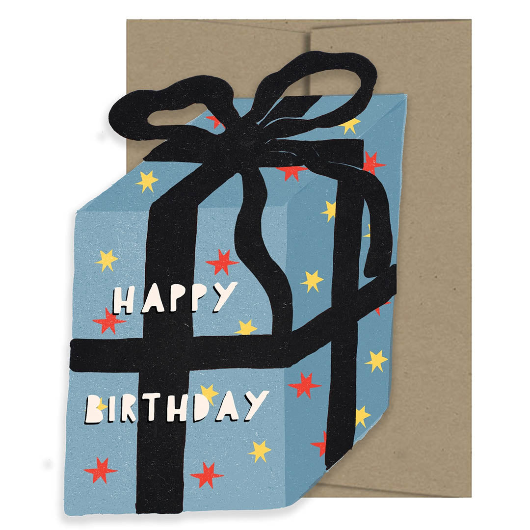 NEW Blue Gift Birthday Collection - Die Cut Card