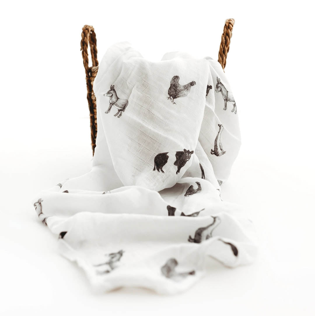 Organic Swaddle Blanket: Farm Yard Friends