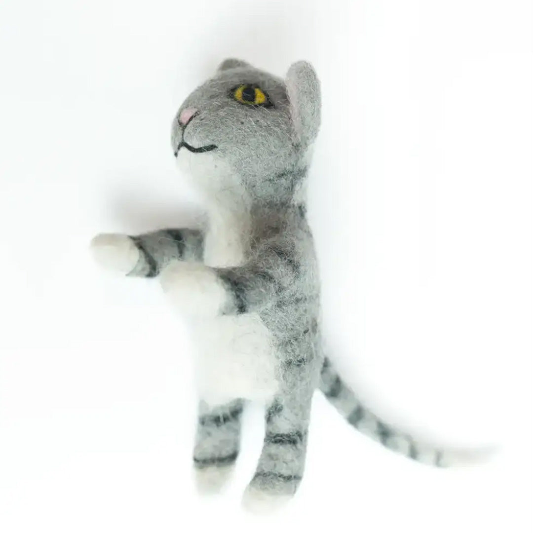 Wool Felt Finger Puppet- Gray Cat