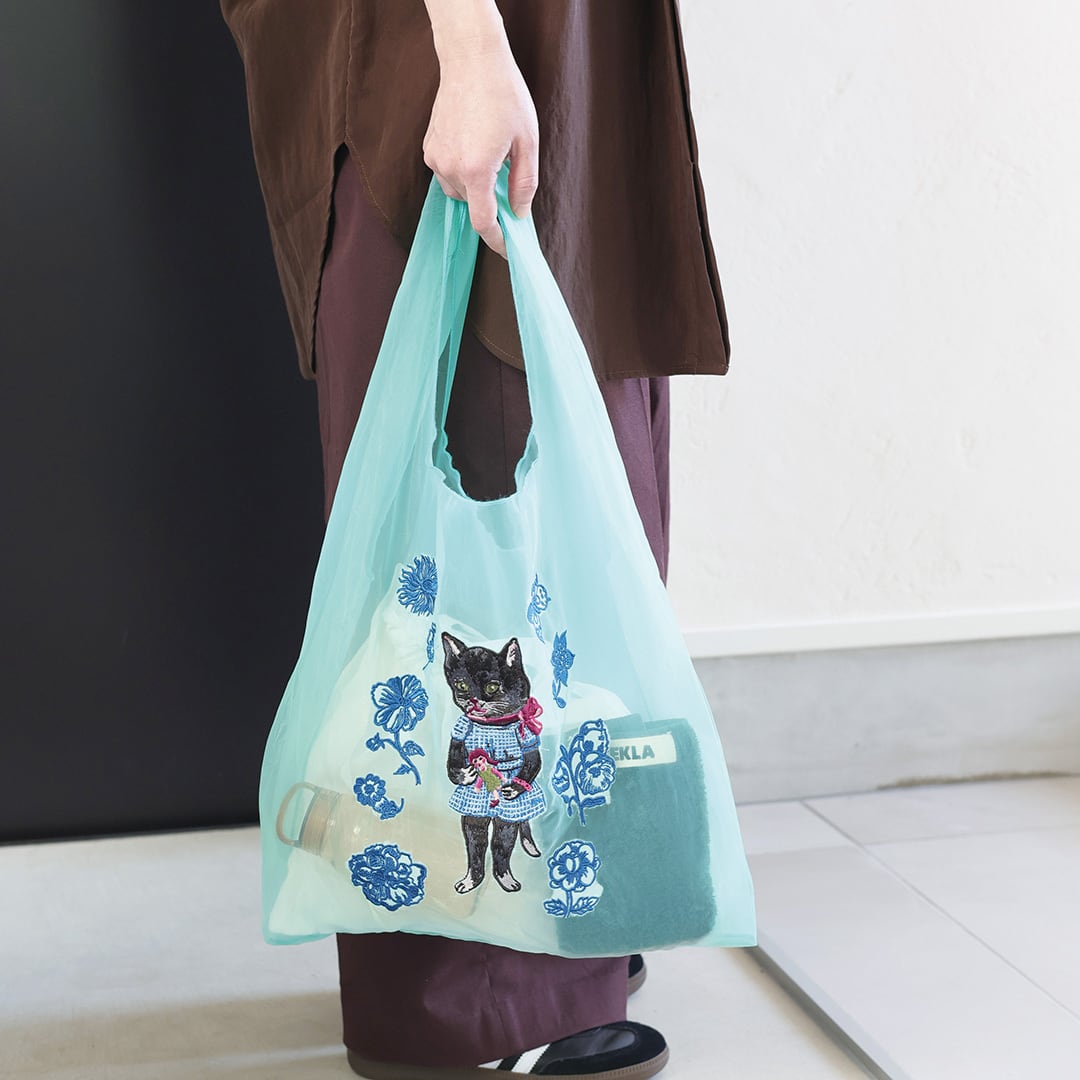 Nathalie Lete Organza Mesh Embroidered Bag- Blue