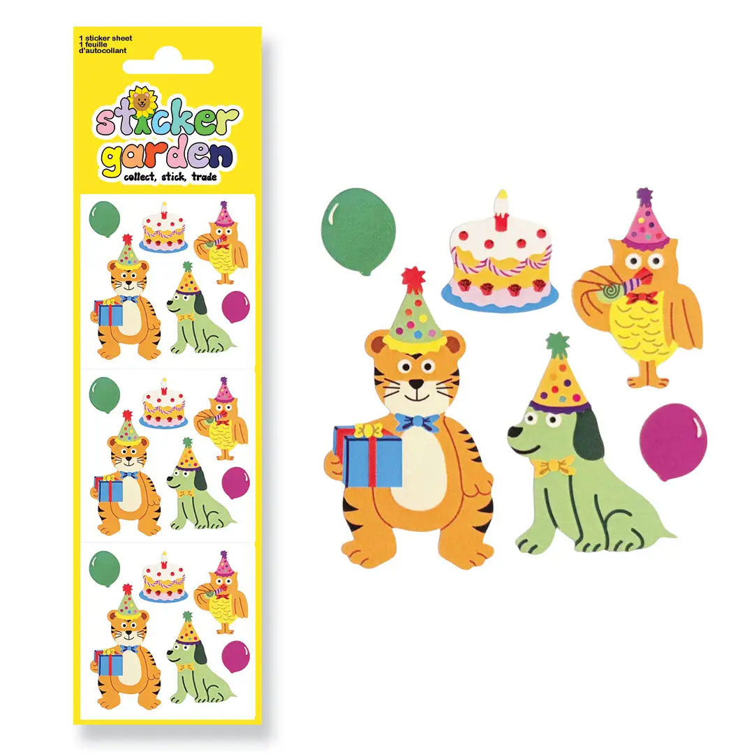 Glossy Birthday Animals Stickers Sheet