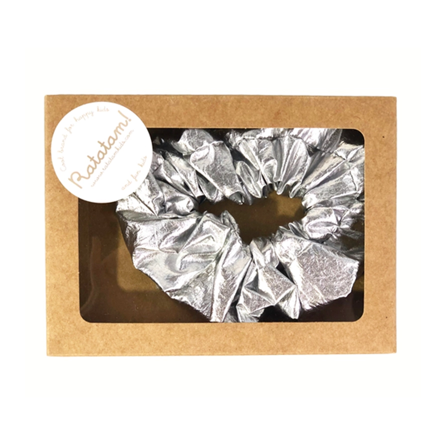 The Kid's Elastic Metallic Scrunchie- Silver