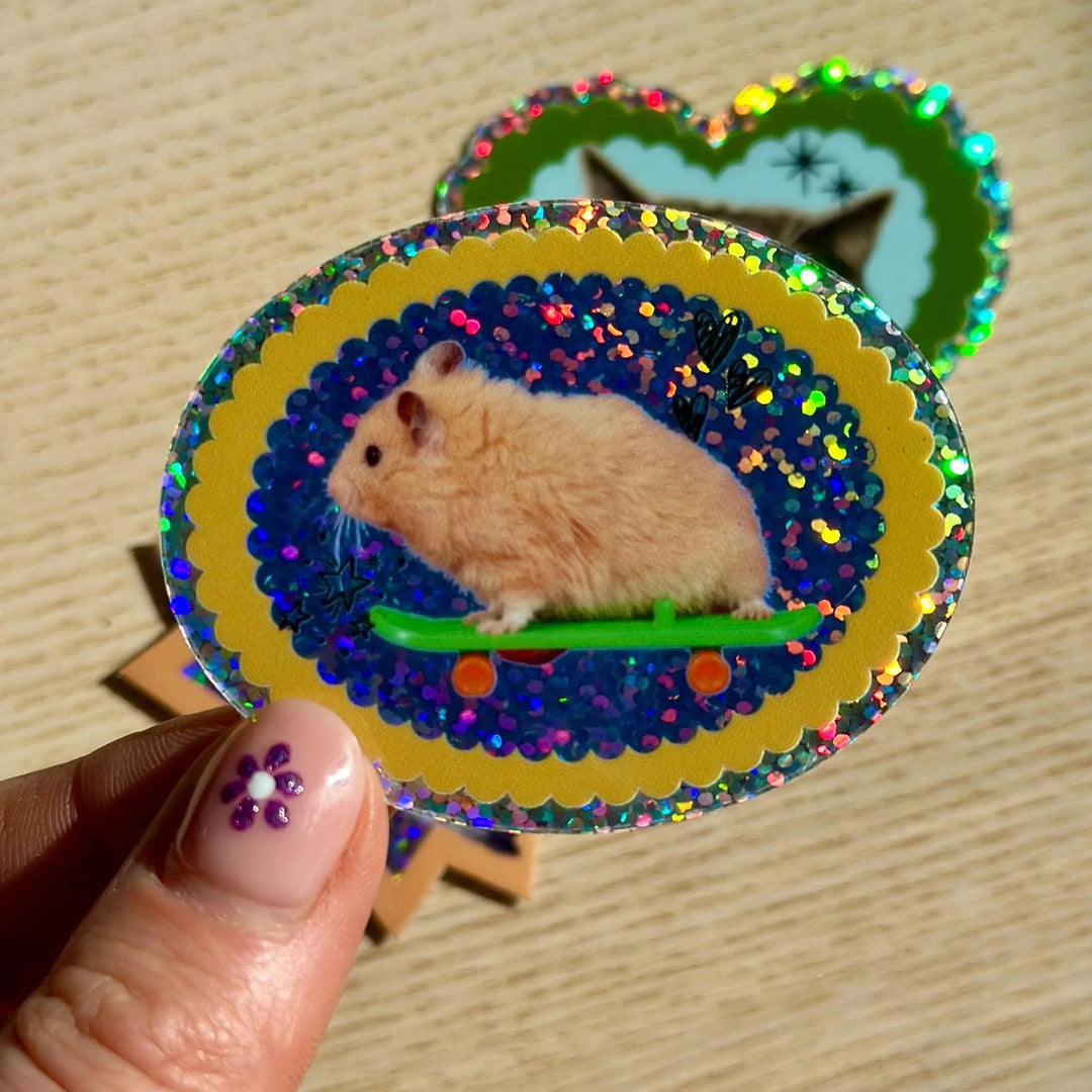 Skateboard Hamster Glitter Sticker