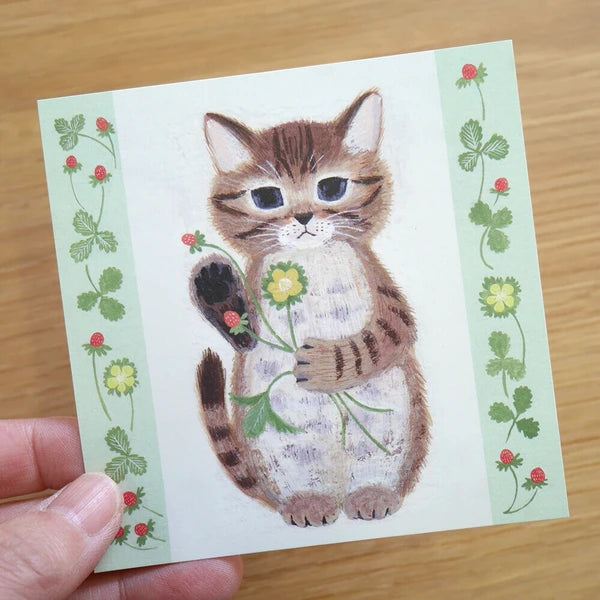 NEW Japanese Watercolor Illustration Memo Pad- Clover Kitty