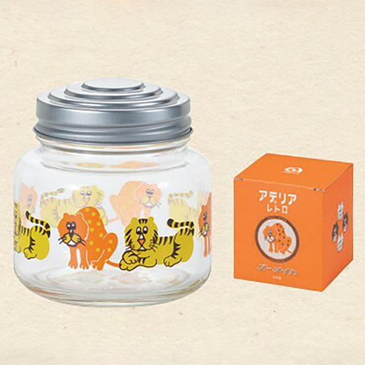 Retro Glass Storage Jar Metal Lid - Zoo Animals