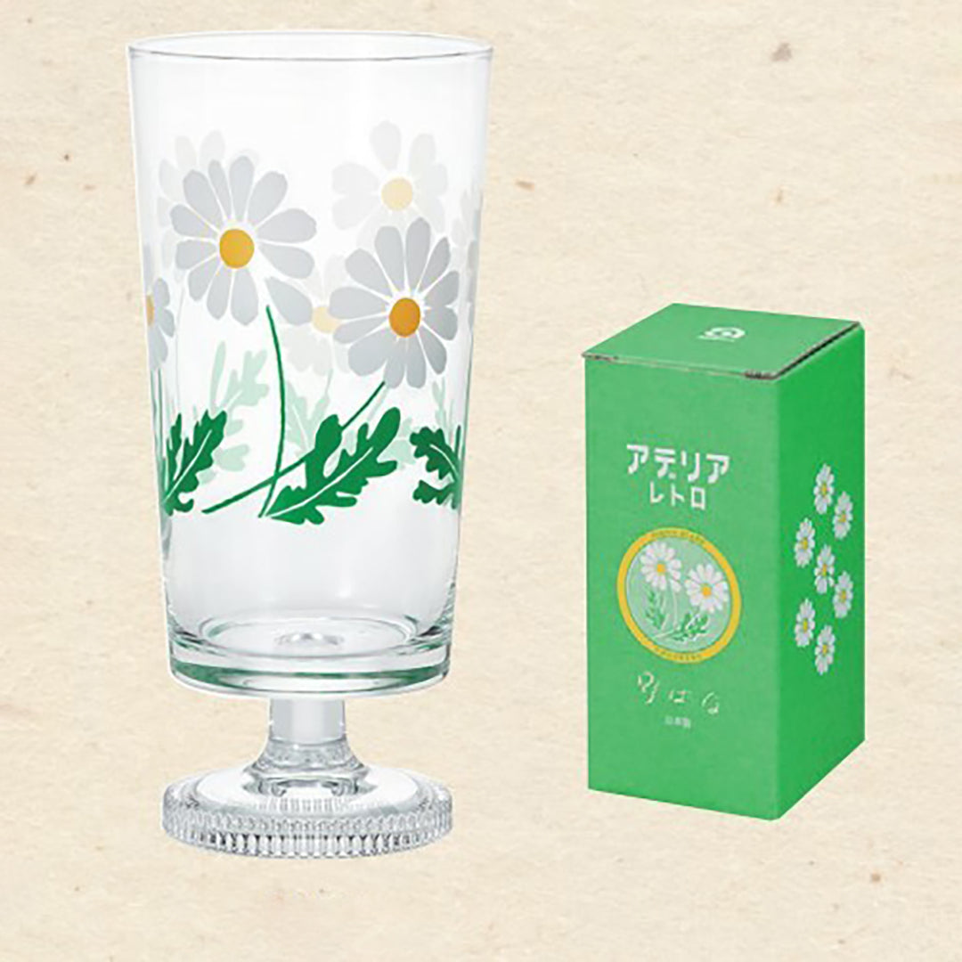 Retro Glass Tumbler Cup White Flower
