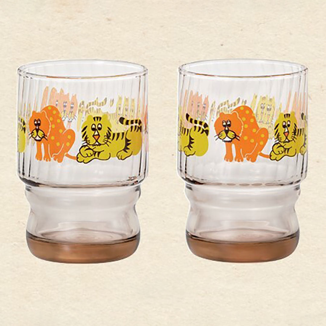 Retro Glass Tumbler Cup Set of 2 - Zoo Animals