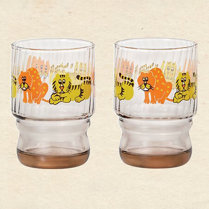 Retro Glass Tumbler Cup Set of 2 - Zoo Animals