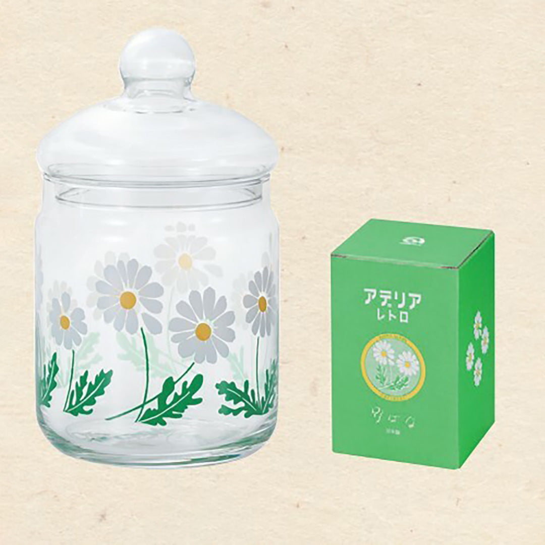 Retro Glass Storage Jar - White Flowers