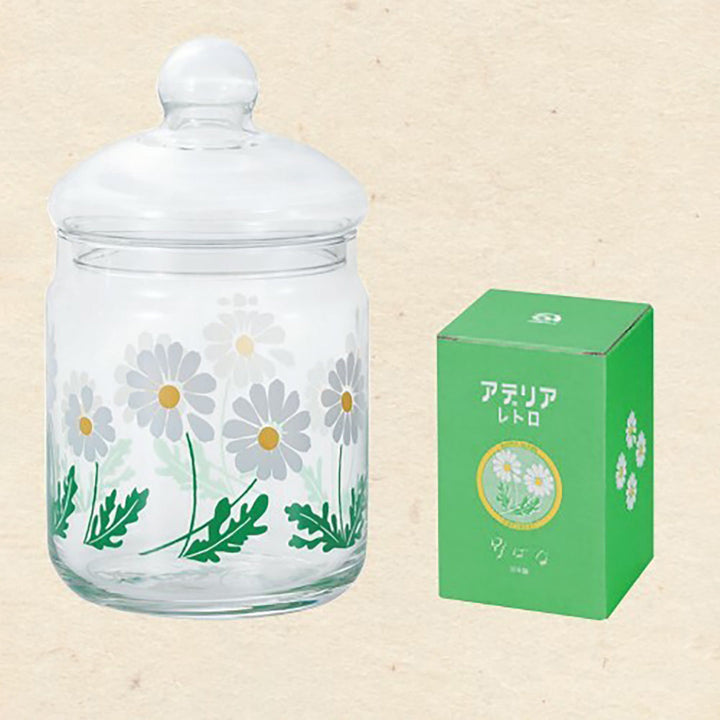 Retro Glass Storage Jar - White Flowers