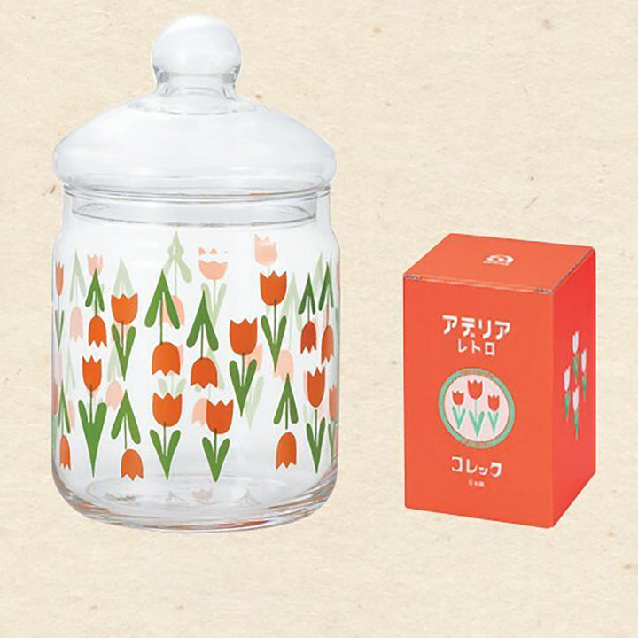 Retro Glass Storage Jar - Tulips