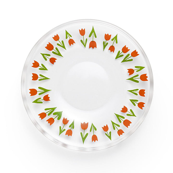 Retro Small Glass Plate - Red Tulips