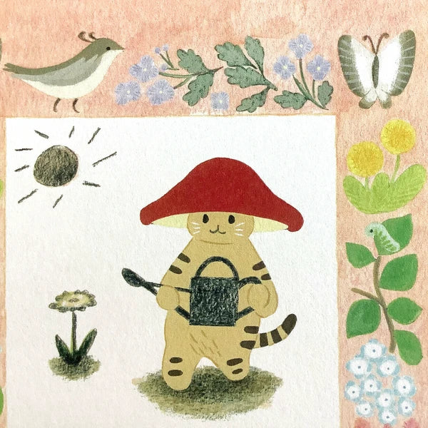 Postcard Spring Mushroom Cat