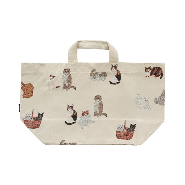 Matsuo Miyuki Boat and Tote Embroidered Cats- Cream