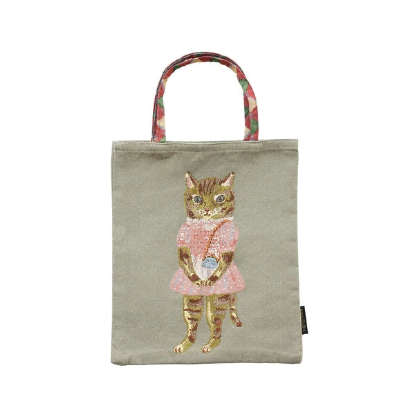 Nathalie Lete Embroidered Woven Cat Tote - Tabby Cat