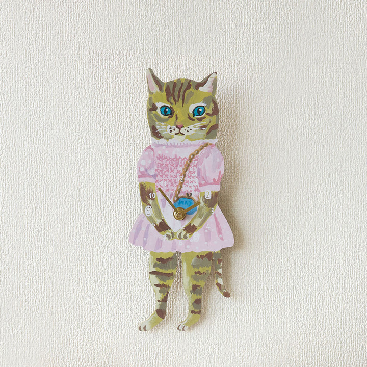 NEW Nathalie Lete Die Cut Clocks- Pink Cat Dress