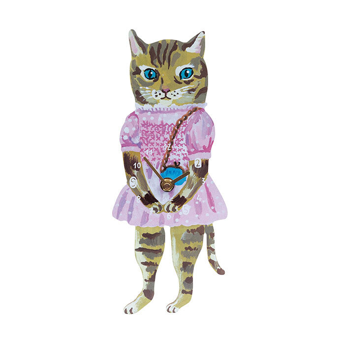 NEW Nathalie Lete Die Cut Clocks- Pink Cat Dress