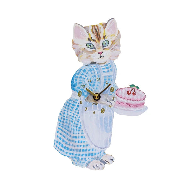 Nathalie Lete Die Cut Clocks- Kitten with Cake