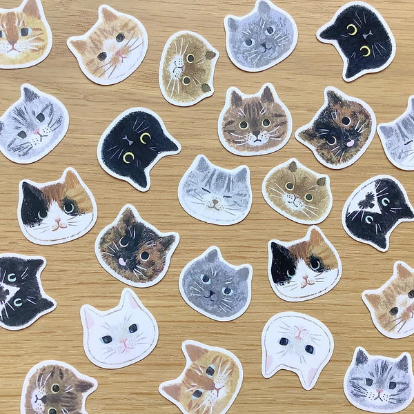 NEW Japanese Die Cut Cat Illustrated Stickers - 24 Pack