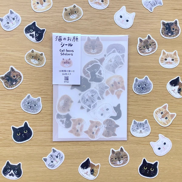 NEW Japanese Die Cut Cat Illustrated Stickers - 24 Pack