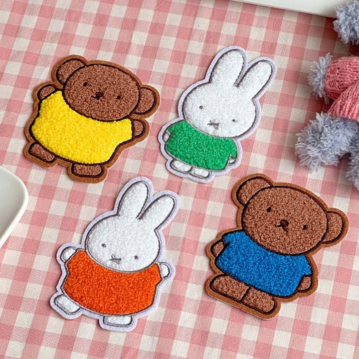 Embroidered Fluffy Boucle Patch Stickers: Miffy & Boris
