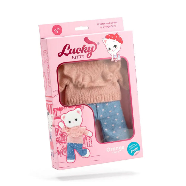 Lucky Kitty Plush Clothing Set: Sweet Denim Hearts