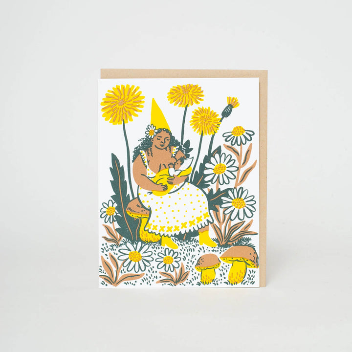 Dandelion Baby & Gnome Letterpress Greeting Card by Phoebe Wahl