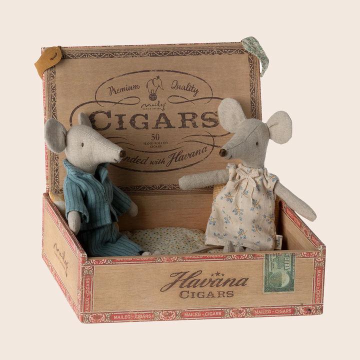 Mum and Dad Mice in Cigarbox