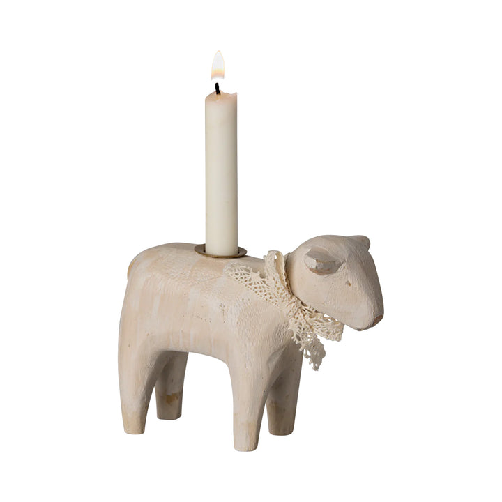 Candle Holder, Lamb - Off White