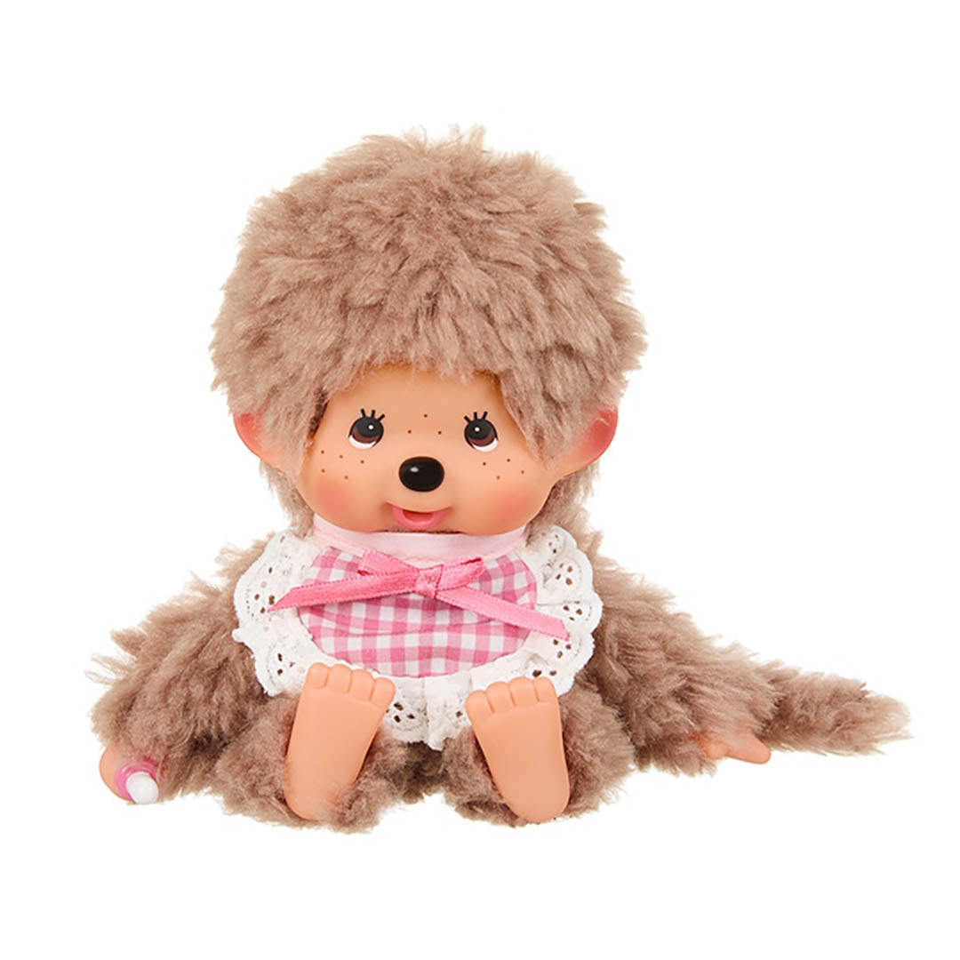 NEW Monchhichi Fluffy Sweet Brown w/Pink Bib Doll