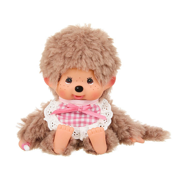 NEW Monchhichi Fluffy Sweet Brown w/Pink Bib Doll