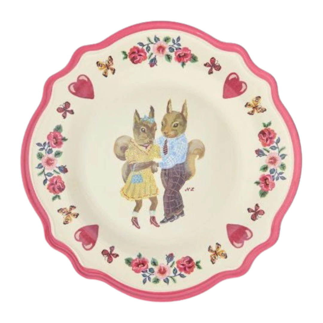 Melamine Vintage Dinner Plate with Nathalie Lété Print - Red Kiss