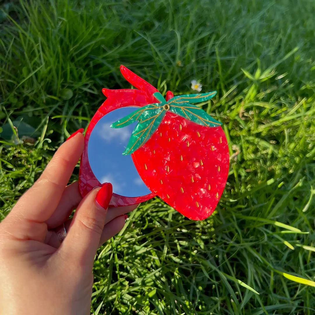 Hand-painted Strawberry Compact Mirror