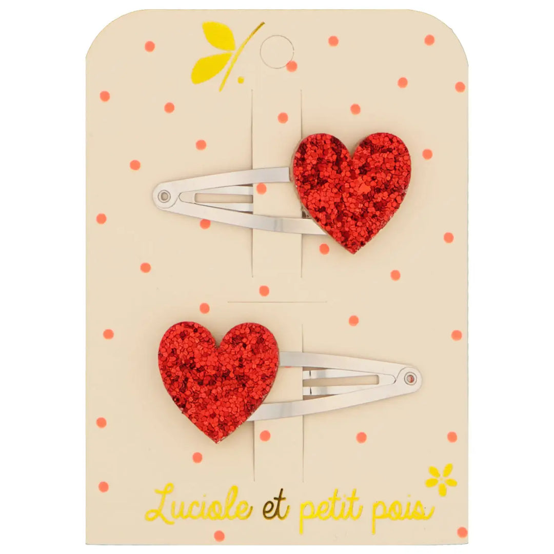 Red Heart Hair Clips - Glitter