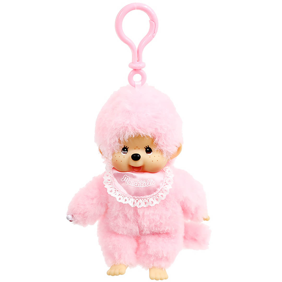 Monchhichi Plush with Lace Satin Bib - Light Pink