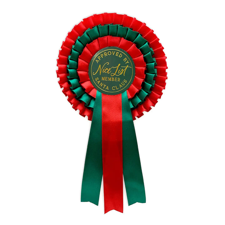 Nice List Member Christmas Rosette Badge Red/Green
