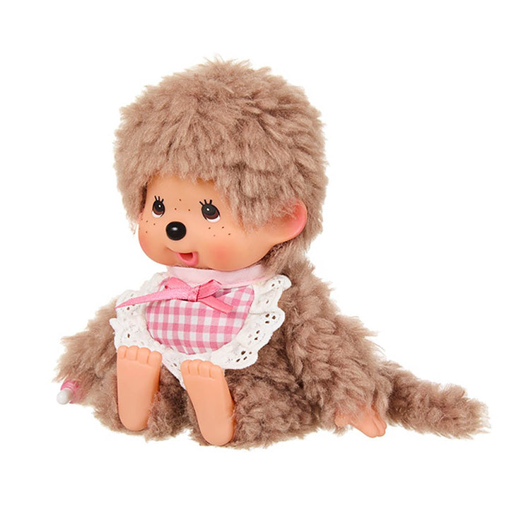 NEW Monchhichi Fluffy Sweet Brown w/Pink Bib Doll
