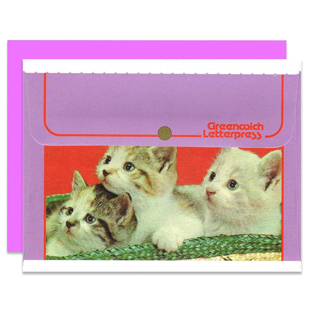 Vintage Purple Kitten - Cat Envelope & Card Set