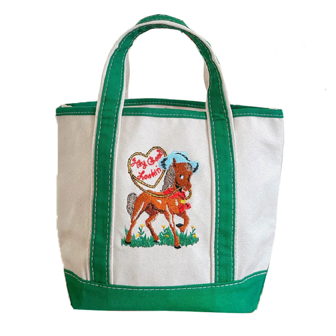 NEW Mini Canvas Tote Bag- Embroidered Hey Good Lookin
