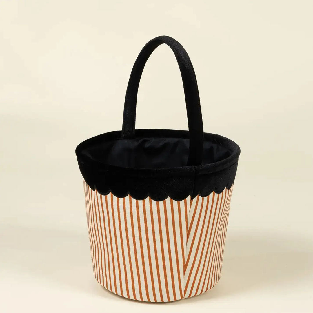 Pumpkin Stripe Scalloped Fabric Treat Basket