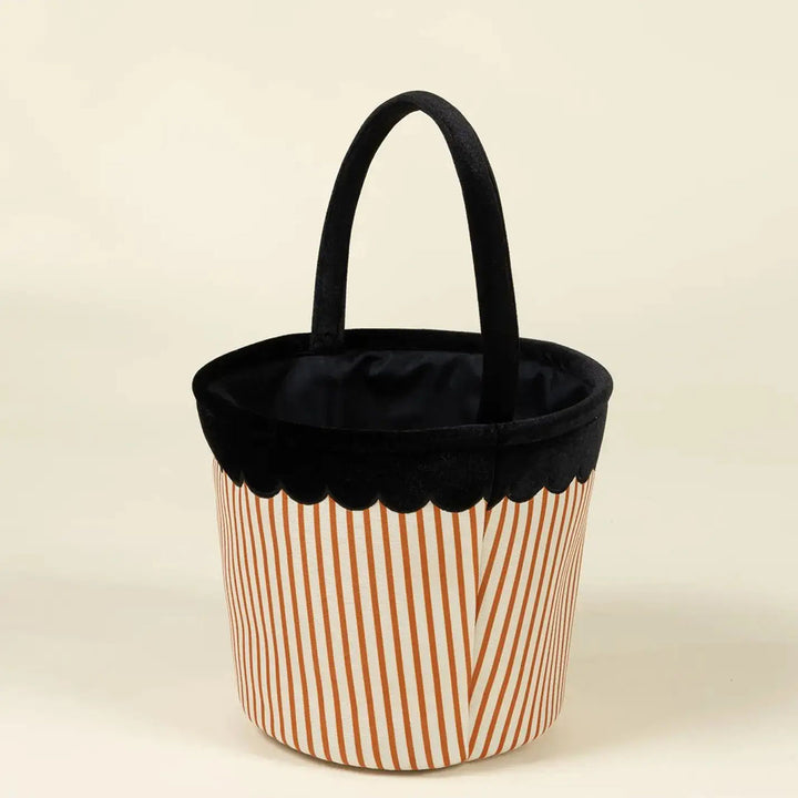 Pumpkin Stripe Scalloped Fabric Treat Basket