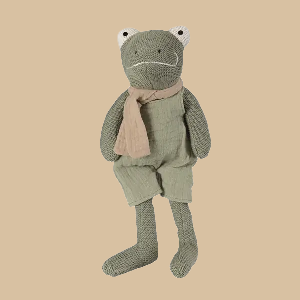 French Jeremy Knit Doll - Frog with Overalls